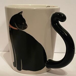 Chasing Lola “Meow” Black Cat Ceramic Mug with Tail Handle